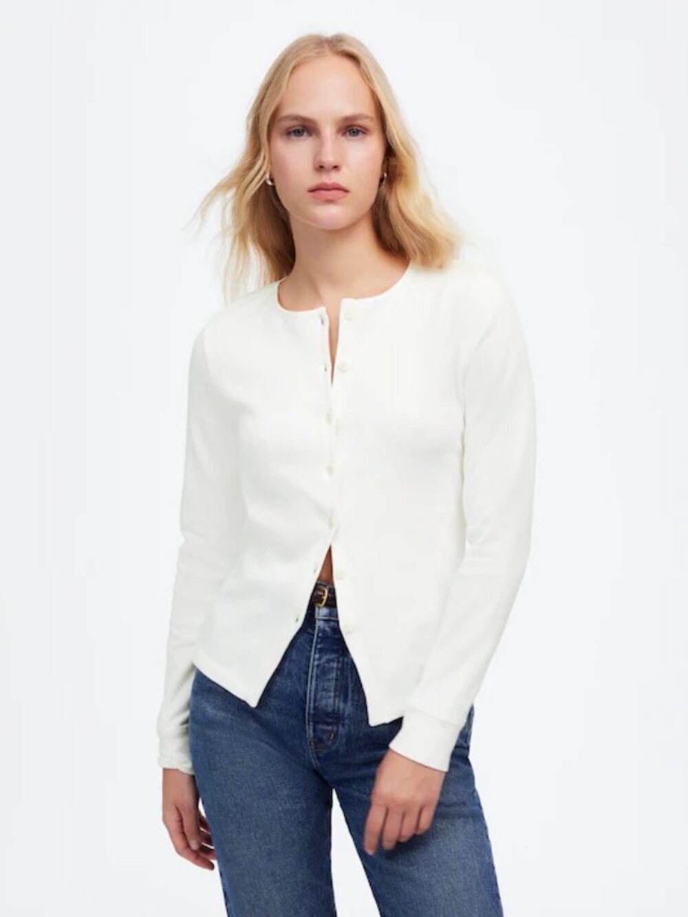 Madewell White Button Down Long Sleeve Cardigan